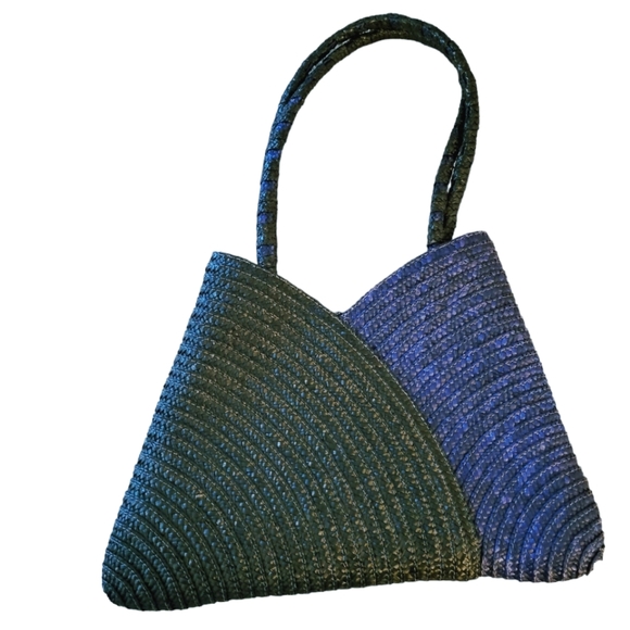 Artsy, unique blue and black woven handbag - Picture 5 of 5